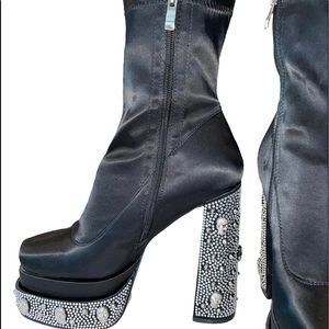 AWxDK Skulls, Studs + Rhinestone Encrusted Sky-hi Platforms - NWT